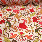 Tissu cotonnade fleuri typique ART NOUVEAU, tons corail, roses et verts - OEKO - TEX STANDARD 100 - TissusPapi.com