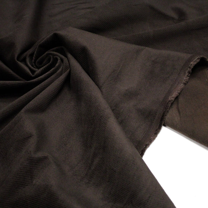 Tissu velours côtelés élasthanne marron chocolat, rayures diagonales - TissusPapi.com