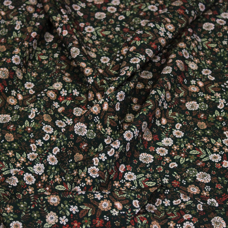 Tissu Viscose fluide vert anglais aux fines fleurs automnales – STANDARD 100 OEKO-TEX - TissusPapi.com