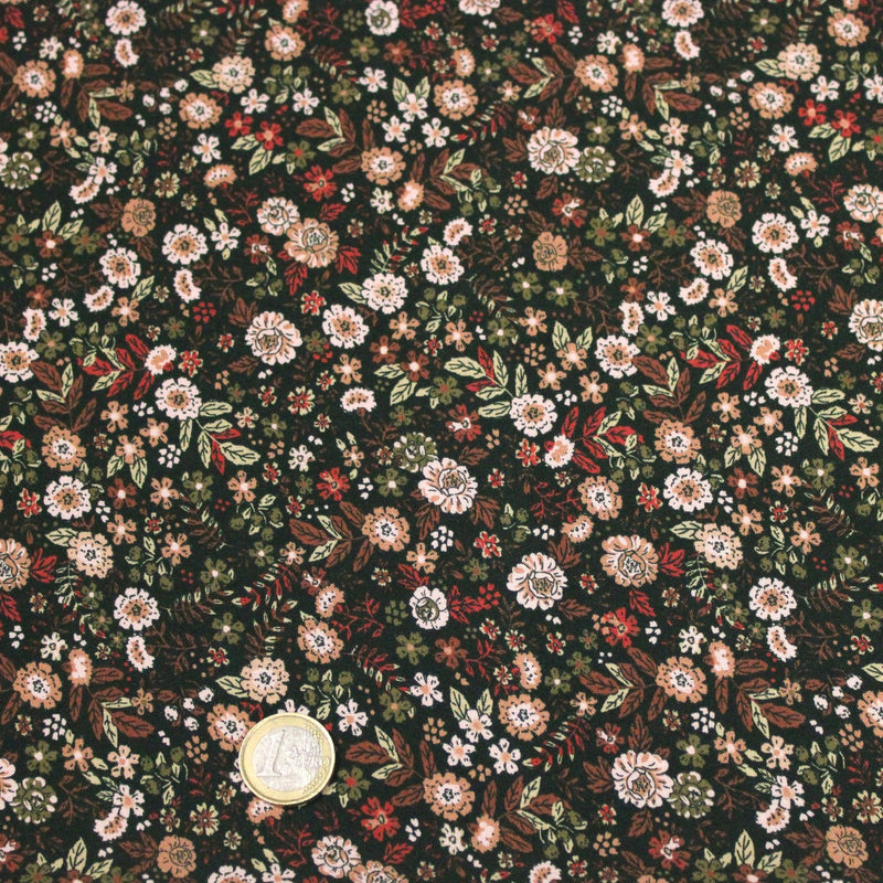 Tissu Viscose fluide vert anglais aux fines fleurs automnales – STANDARD 100 OEKO-TEX - TissusPapi.com