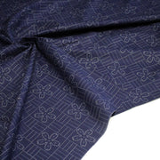 Tissu cotonnade motif japonais SASHIKO tons bleus & écrus - TissusPapi.com