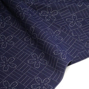 Tissu cotonnade motif japonais SASHIKO tons bleus & écrus - TissusPapi.com