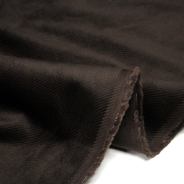 Tissu velours côtelés élasthanne marron chocolat, rayures diagonales - TissusPapi.com
