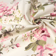 Tissu motif britannique aux grandes fleurs roses : lin, bleu, écru - COLLECTION BRIGHTON - TissusPapi.com