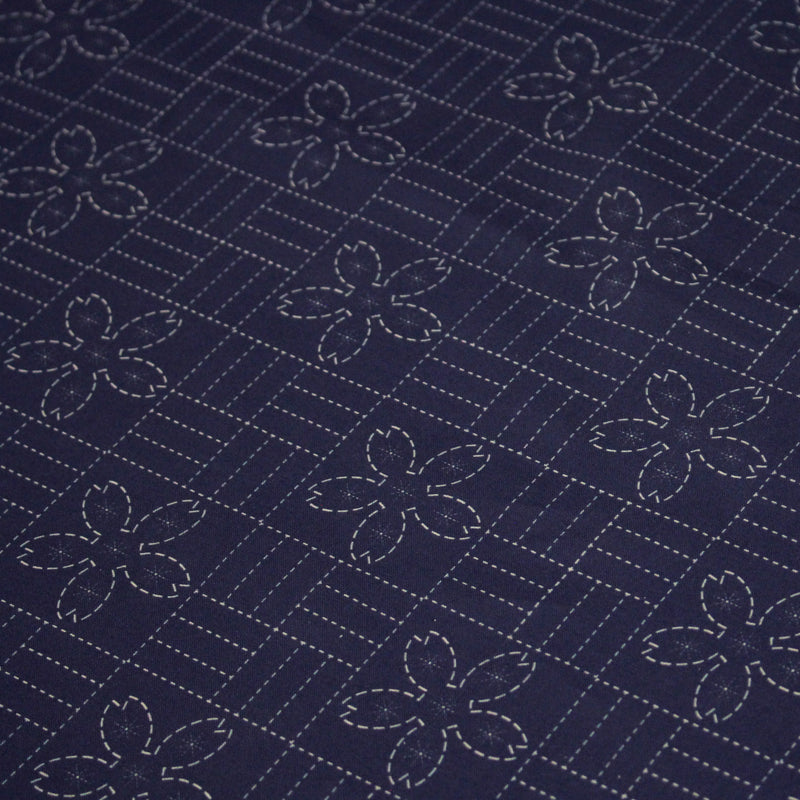 Tissu cotonnade motif japonais SASHIKO tons bleus & écrus - TissusPapi.com