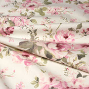 Tissu motif britannique aux grandes fleurs roses : lin, bleu, écru - COLLECTION BRIGHTON - TissusPapi.com