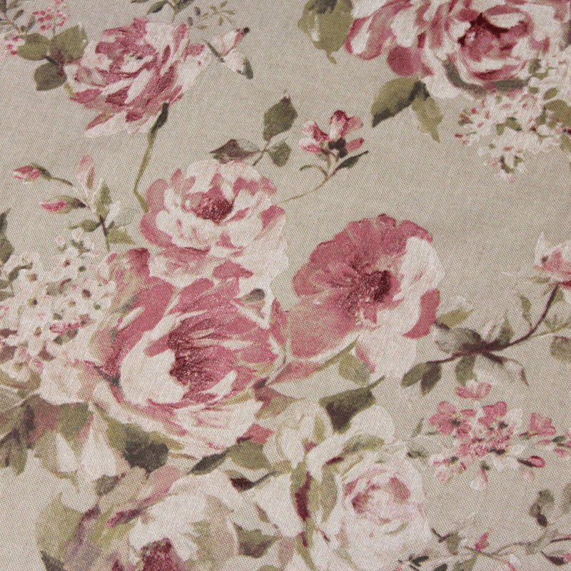 Tissu motif britannique aux grandes fleurs roses : lin, bleu, écru - COLLECTION BRIGHTON - TissusPapi.com