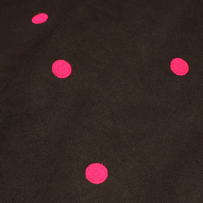 Tissu velours côtelés marron chocolat aux pois roses, fabrication française