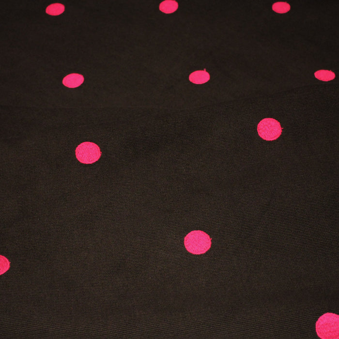 Tissu velours côtelés marron chocolat aux pois roses, fabrication française