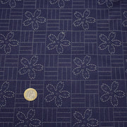 Tissu cotonnade motif japonais SASHIKO tons bleus & écrus - TissusPapi.com