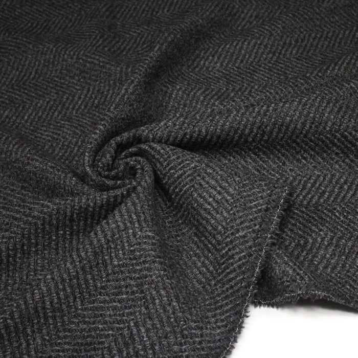 Tissu tweed laine chevrons gris & anthracite - Fabrication française - TissusPapi.com