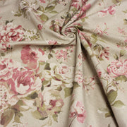 Tissu motif britannique aux grandes fleurs roses : lin, bleu, écru - COLLECTION BRIGHTON - TissusPapi.com