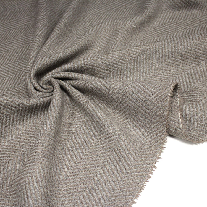 Tissu tweed laine chevrons taupe & gris bleu - Fabrication française - TissusPapi.com