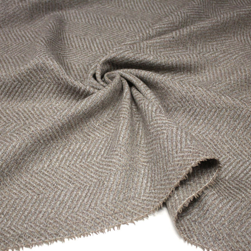 Tissu tweed laine chevrons taupe & gris bleu - Fabrication française - TissusPapi.com