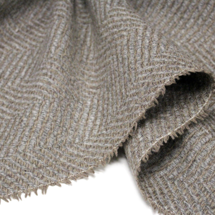 Tissu tweed laine chevrons taupe & gris bleu - Fabrication française - TissusPapi.com