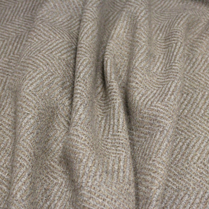 Tissu tweed laine chevrons taupe & gris bleu - Fabrication française - TissusPapi.com