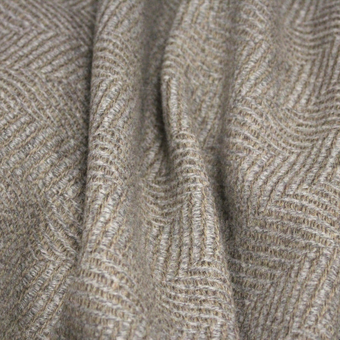 Tissu tweed laine chevrons taupe & gris bleu - Fabrication française - TissusPapi.com