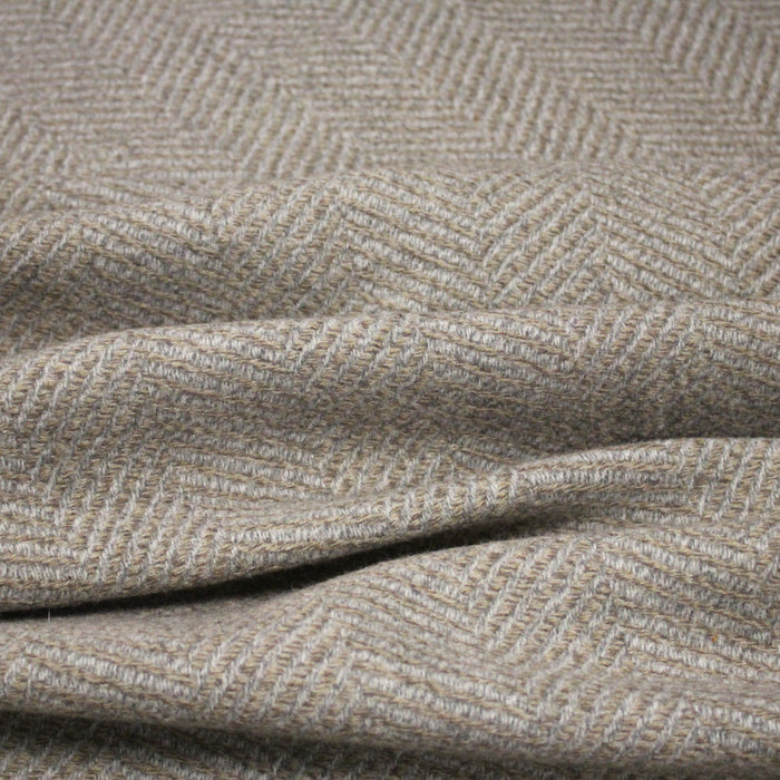 Tissu tweed laine chevrons taupe & gris bleu - Fabrication française - TissusPapi.com