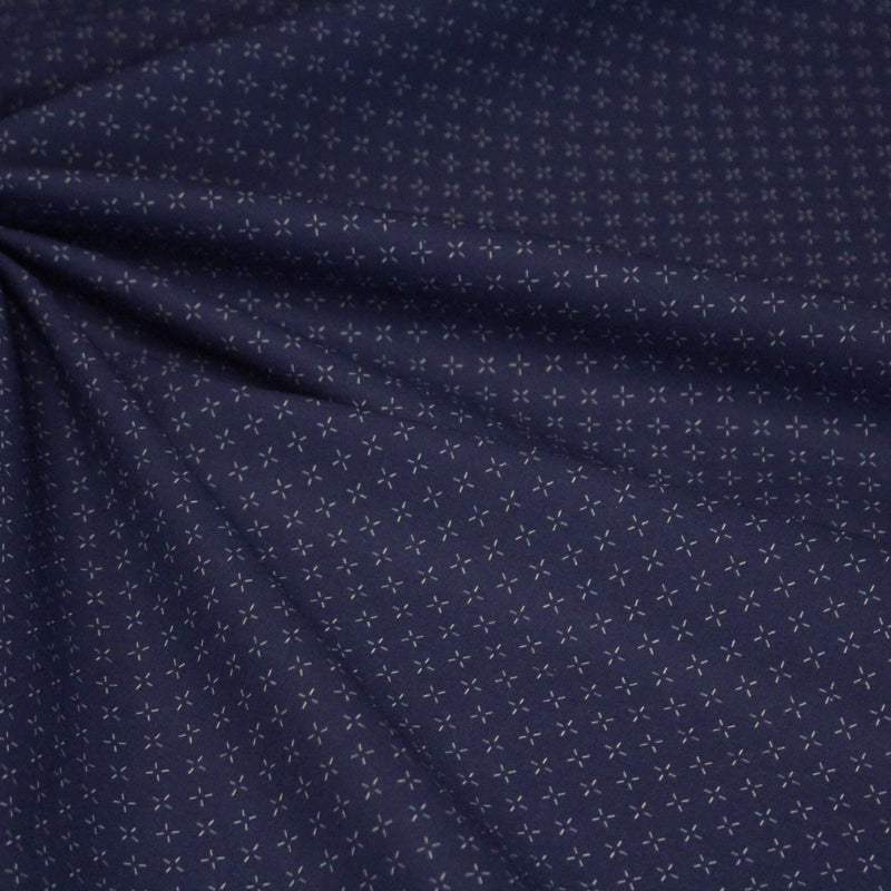 Tissu cotonnade motif japonais KA - KASURI aux croix écrus & fond bleu - TissusPapi.com