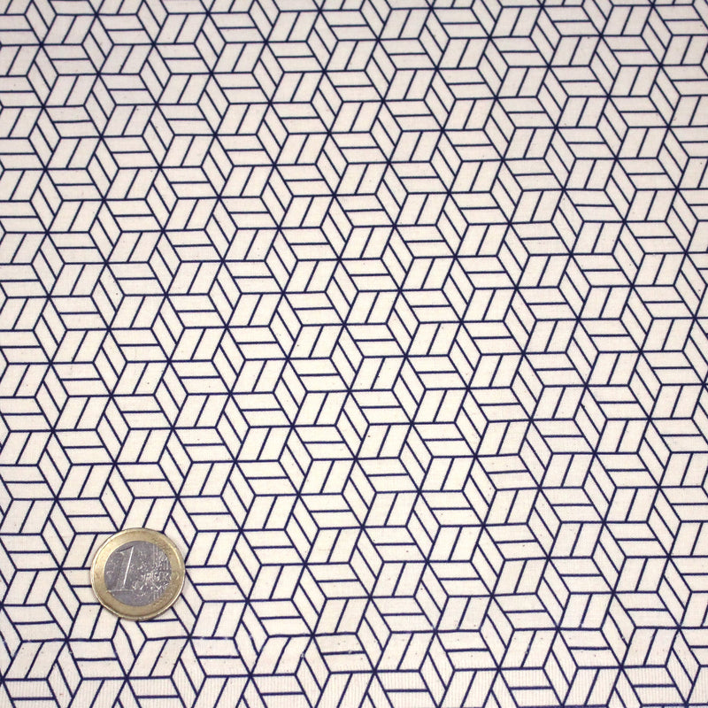 Tissu cotonnade motif japonais KAGOME – Bleu indigo & écru - TissusPapi.com