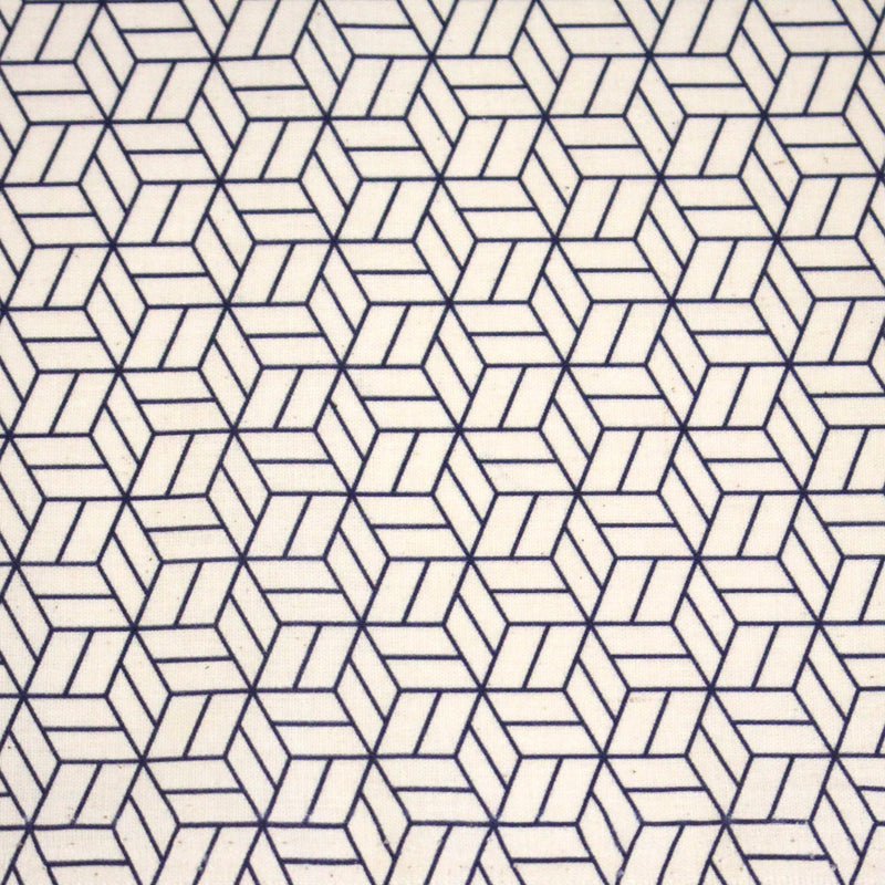 Tissu cotonnade motif japonais KAGOME – Bleu indigo & écru - TissusPapi.com