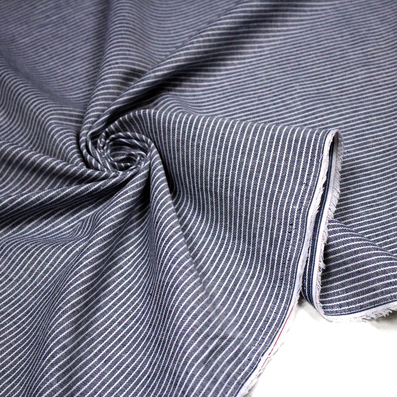 Tissu Chambray coton rayé : 4 couleurs dispo ! Marine, ciel, gris, noir - TissusPapi.com