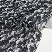 Tissu cotonnade motif japonais de la vague Kanagawa d’Hokusai, tons noirs & blancs - OEKO - TEX - TissusPapi.com