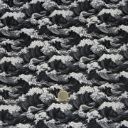 Tissu cotonnade motif japonais de la vague Kanagawa d’Hokusai, tons noirs & blancs - OEKO - TEX - TissusPapi.com