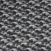 Tissu cotonnade motif japonais de la vague Kanagawa d’Hokusai, tons noirs & blancs - OEKO - TEX - TissusPapi.com