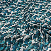 Tissu cotonnade motif japonais de la vague Kanagawa d’Hokusai, tons vert canard & blancs - OEKO - TEX - TissusPapi.com
