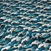 Tissu cotonnade motif japonais de la vague Kanagawa d’Hokusai, tons vert canard & blancs - OEKO - TEX - TissusPapi.com