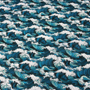 Tissu cotonnade motif japonais de la vague Kanagawa d’Hokusai, tons vert canard & blancs - OEKO - TEX - TissusPapi.com