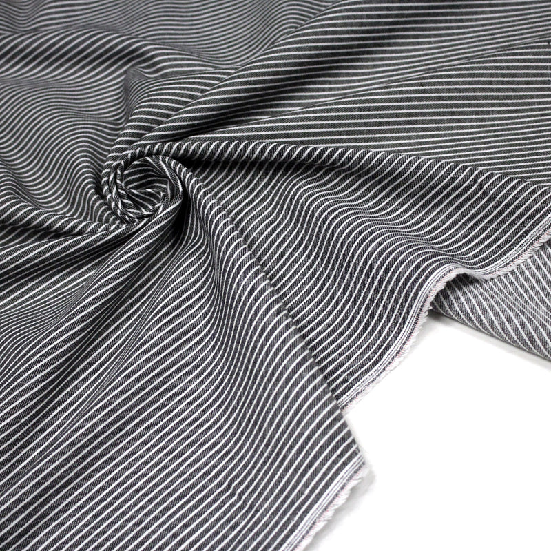 Tissu Chambray coton rayé : 4 couleurs dispo ! Marine, ciel, gris, noir - TissusPapi.com