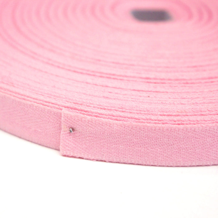 Ruban sergé de coton rose pâle 15mm - Galette de 50 mètres - Fabrication française