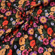 Tissu velours milleraies imprimé automnal coloré aux fleurs oranges, ocres, violettes - STANDARD 100 OEKO-TEX - TissusPapi.com