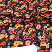 Tissu velours milleraies imprimé automnal coloré aux fleurs oranges, ocres, violettes - STANDARD 100 OEKO-TEX - TissusPapi.com