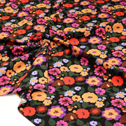 Tissu velours milleraies imprimé automnal coloré aux fleurs oranges, ocres, violettes - STANDARD 100 OEKO-TEX - TissusPapi.com