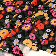 Tissu velours milleraies imprimé automnal coloré aux fleurs oranges, ocres, violettes - STANDARD 100 OEKO-TEX - TissusPapi.com