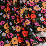 Tissu velours milleraies imprimé automnal coloré aux fleurs oranges, ocres, violettes - STANDARD 100 OEKO-TEX - TissusPapi.com