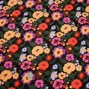 Tissu velours milleraies imprimé automnal coloré aux fleurs oranges, ocres, violettes - STANDARD 100 OEKO-TEX - TissusPapi.com