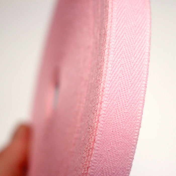 Ruban sergé de coton rose pâle 15mm - Galette de 50 mètres - Fabrication française