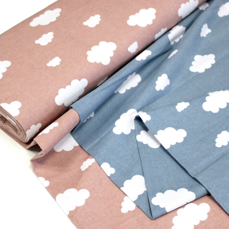 Tissu flanelle coton gratté BLEU ou ROSE aux nuages blancs, collection enfant, parfait pour pyjamas & draps - STANDARD 100 OEKO-TEX - TissusPapi.com