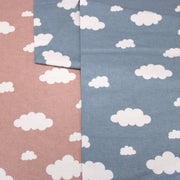Tissu flanelle coton gratté BLEU ou ROSE aux nuages blancs, collection enfant, parfait pour pyjamas & draps - STANDARD 100 OEKO-TEX - TissusPapi.com
