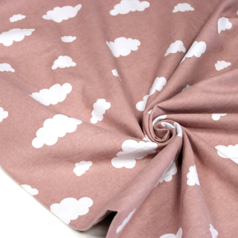Tissu flanelle coton gratté BLEU ou ROSE aux nuages blancs, collection enfant, parfait pour pyjamas & draps - STANDARD 100 OEKO-TEX - TissusPapi.com