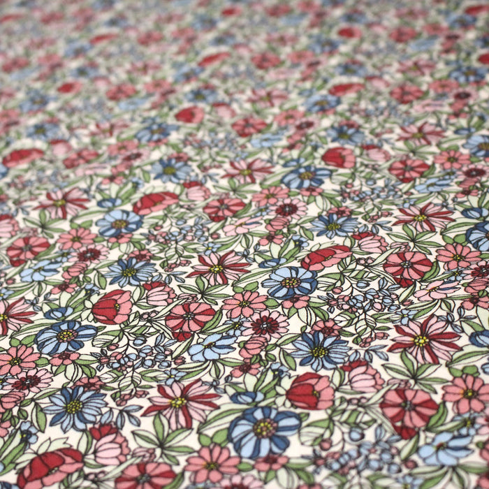 Tissu de coton VICTOIRE imprimé fleuri rose, bleu et vert