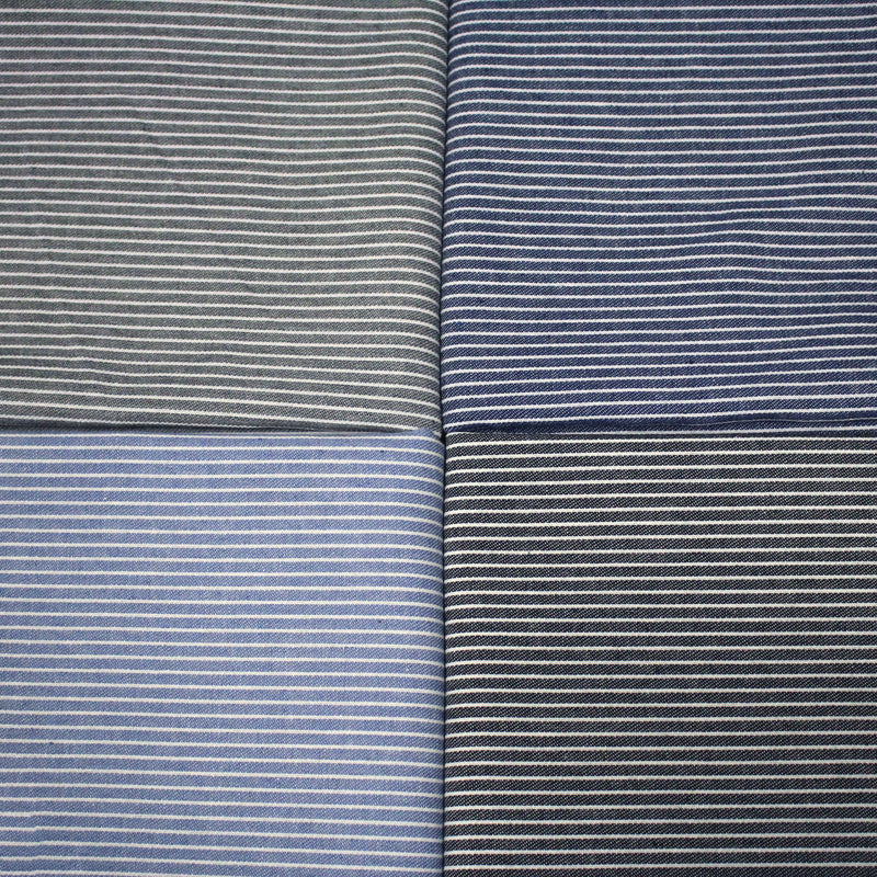 Tissu Chambray coton rayé : 4 couleurs dispo ! Marine, ciel, gris, noir - TissusPapi.com