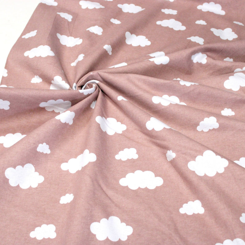 Tissu flanelle coton gratté BLEU ou ROSE aux nuages blancs, collection enfant, parfait pour pyjamas & draps - STANDARD 100 OEKO-TEX - TissusPapi.com