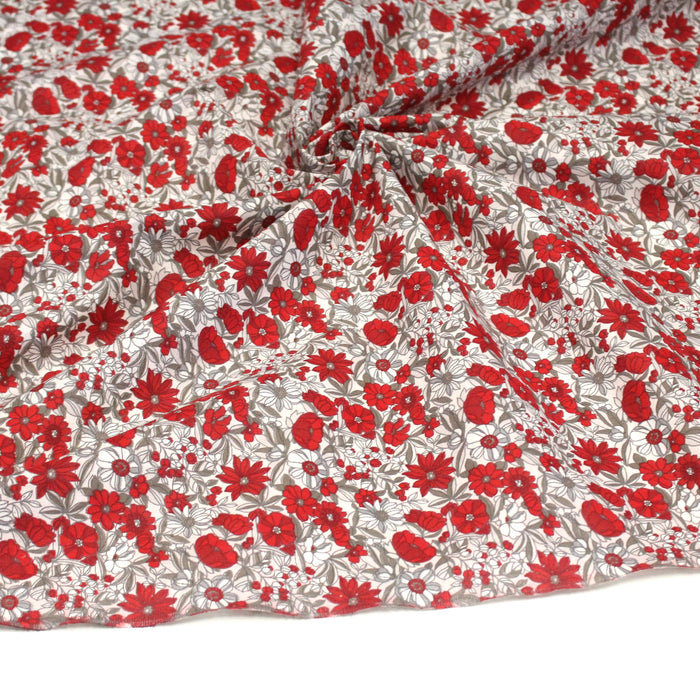 Tissu de coton VICTOIRE imprimé fleuri rouge et blanc