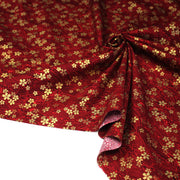 Tissu coton motif japonais vagues & fleurs sakura dorées : Bleu ou rouge - COLLECTION JAPON DORÉ - TissusPapi.com