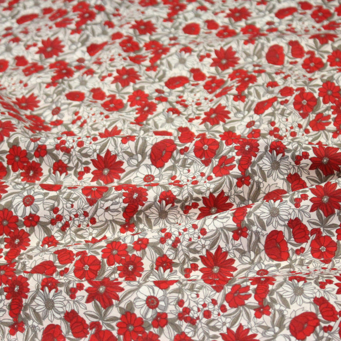 Tissu de coton VICTOIRE imprimé fleuri rouge et blanc